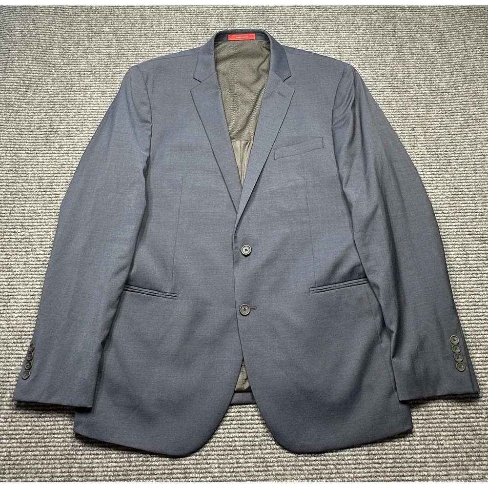 Awearness Kenneth Cole Suit Jacket Mens 46 Long Blue Wool Blend Slim Fit Stretch